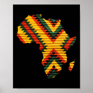 Affiche Carte Africaine Kente Art Motif Hommes Femmes Blac