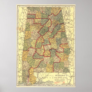 Affiche Carte Alabama vintage Districts du Congrès (1911)