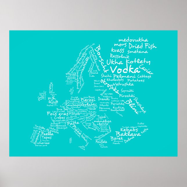 Affiche Carte alimentaire de l'Europe (Bleu / Turquoise /  (Devant)