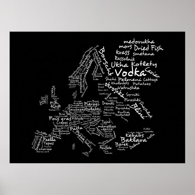 Affiche Carte alimentaire de l'Europe (Noir) (Devant)
