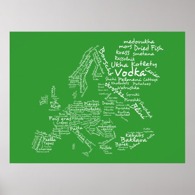 Affiche Carte alimentaire de l'Europe (verte) (Devant)