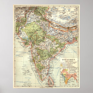 Affiche Carte allemande de l'Inde