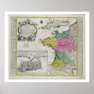 Affiche Carte allemande montrant les attaques navales angl