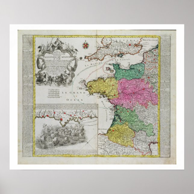 Affiche Carte allemande montrant les attaques navales angl (Devant)