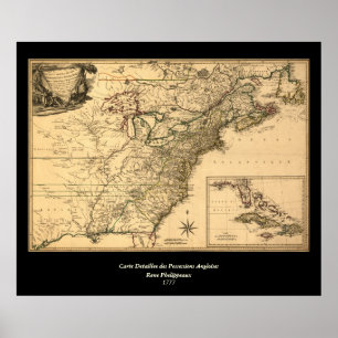 Affiche Carte américaine de colonies du cru 1777 par Pheli