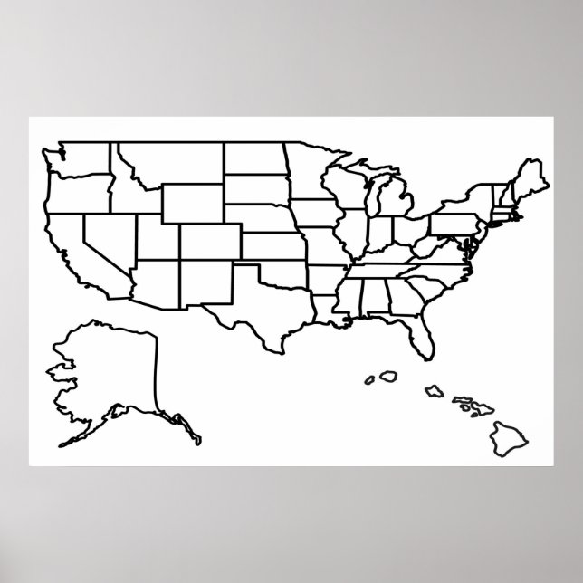 Affiche Carte américaine - Plan blanc États-Unis (Devant)