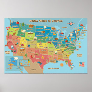 Affiche Carte américaine pour les enfants