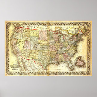 Affiche Carte Amérique du Nord