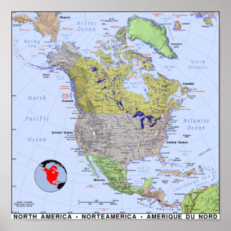 Affiche Carte Amérique du Nord