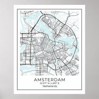 Affiche Carte Amsterdam Imprimer - Amsterdam Carte Noir &