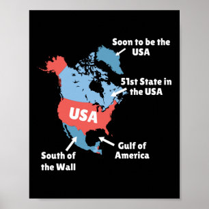 Affiche Carte Amusante Trump Des États-Unis - Canada, Groe