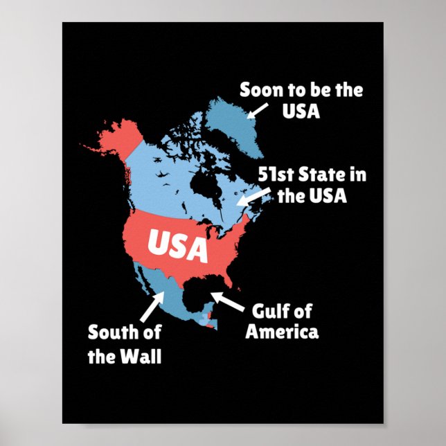 Affiche Carte Amusante Trump Des États-Unis - Canada, Groe (Devant)
