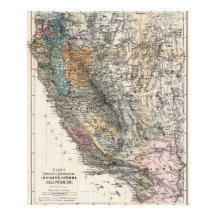 Carte ancienne allemande de Californie 1879 Affich