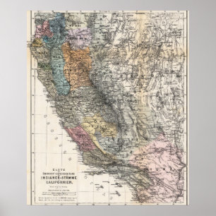 Affiche Carte ancienne allemande de Californie 1879 Affich