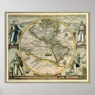 Affiche Carte ancienne, America Sive Novus Orbis, 1596