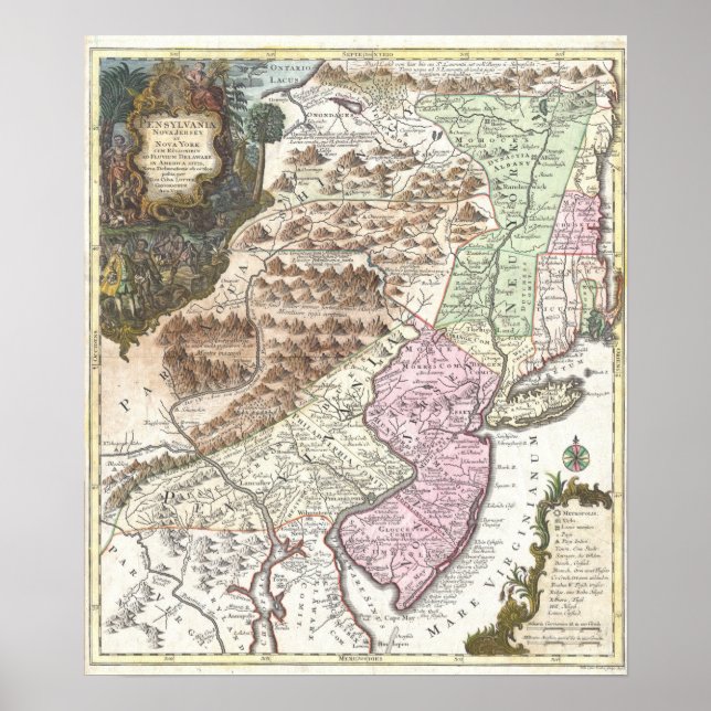 Affiche Carte ancienne de la Nouvelle-Angleterre et des Ét (Devant)
