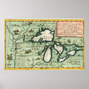 Affiche Carte ancienne de la région du Michigan