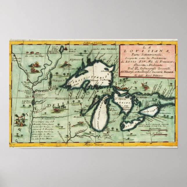 Affiche Carte ancienne de la région du Michigan (Devant)