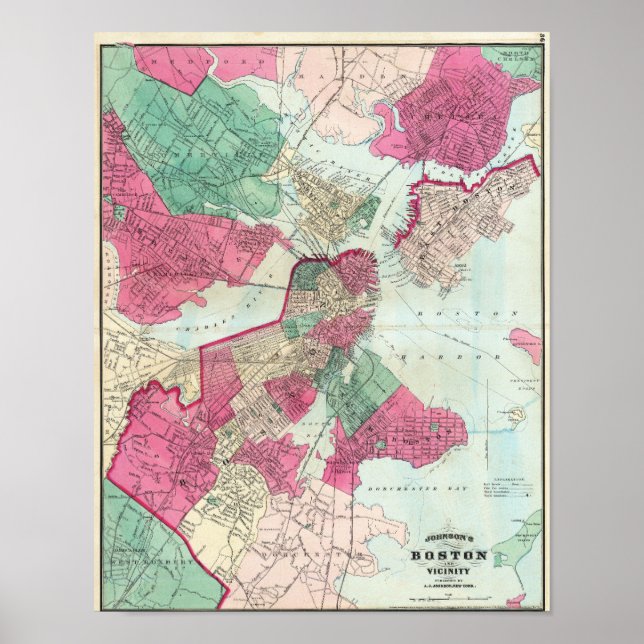 Affiche Carte ancienne de la ville de Boston 1870 (Devant)