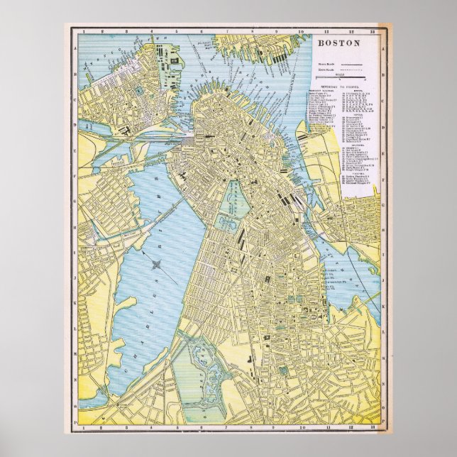 Affiche Carte ancienne de la ville de Boston 1888 (Devant)