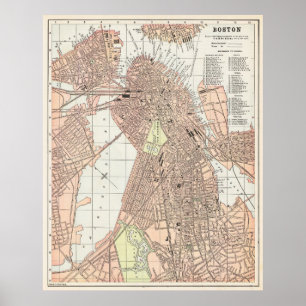Affiche Carte ancienne de la ville de Boston 1893
