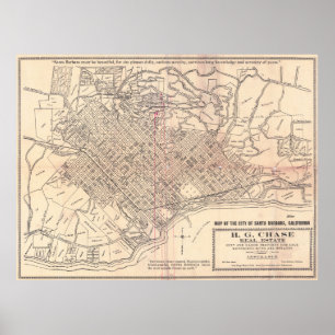 Affiche Carte ancienne de la ville de Santa Barbara Califo