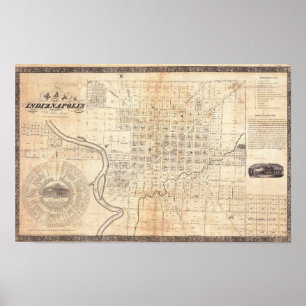Affiche Carte ancienne de la ville d'Indianapolis 1836