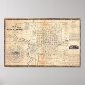 Affiche Carte ancienne de la ville d'Indianapolis 1836