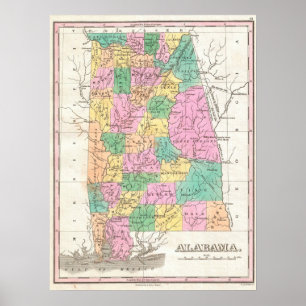 Affiche Carte ancienne de l'Alabama (1827)