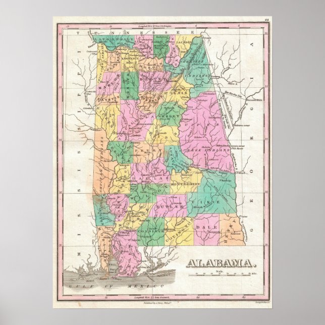 Affiche Carte ancienne de l'Alabama (1827) (Devant)