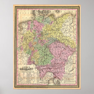 Affiche Carte ancienne de l'Allemagne, 1853