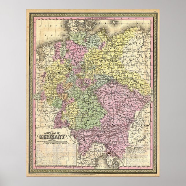 Affiche Carte ancienne de l'Allemagne, 1853 (Devant)