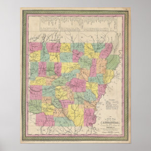 Affiche Carte ancienne de l'Arkansas, 1853