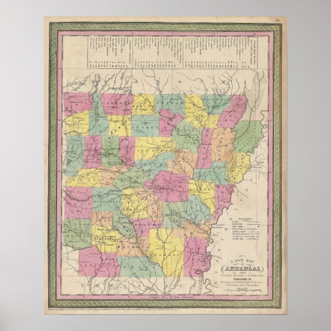 Affiche Carte ancienne de l'Arkansas, 1853 (Devant)