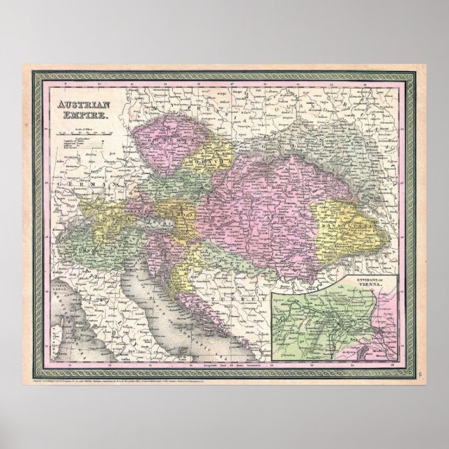 Affiche Carte ancienne de l'Autriche, 1853 (Devant)