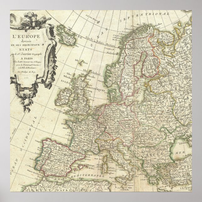 Affiche Carte ancienne de l'Europe (Devant)