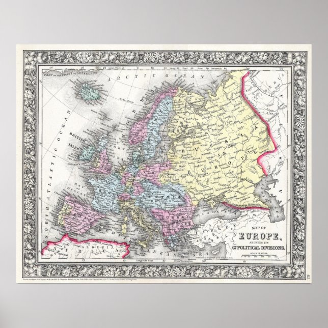 Affiche Carte ancienne de l'Europe, 1860 (Devant)