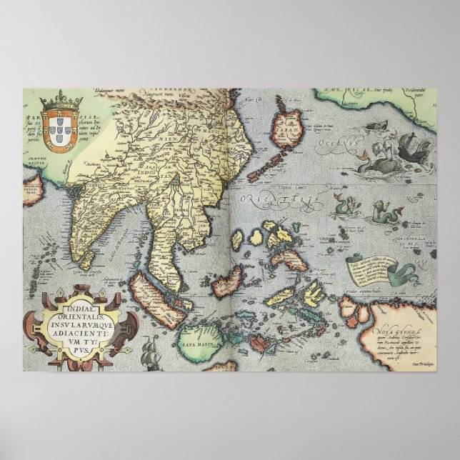 Affiche Carte ancienne de l'Inde | 1592 (Devant)