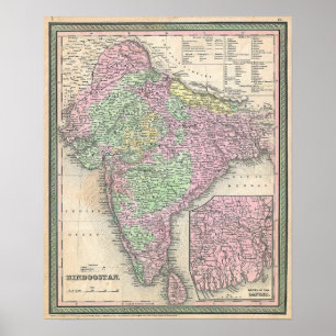 Affiche Carte ancienne de l'Inde, 1853