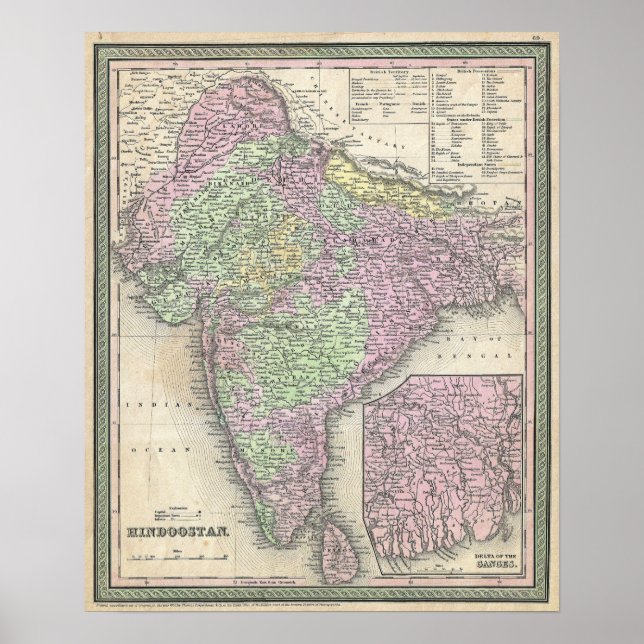 Affiche Carte ancienne de l'Inde, 1853 (Devant)