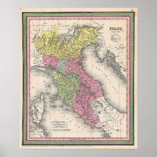 Affiche Carte ancienne de l'Italie du Nord, 1853