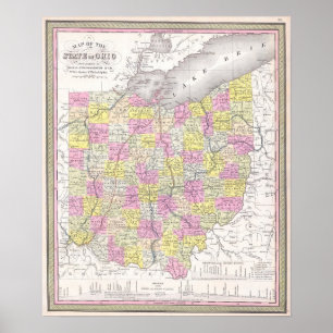 Affiche Carte ancienne de l'Ohio, 1850
