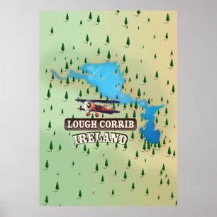 Affiche Carte ancienne de Lough Corrib Irlande.