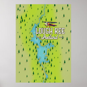 Affiche Carte ancienne de Lough Ree Irlande.