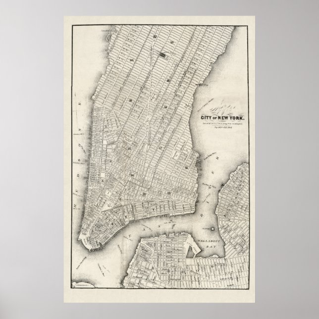 Affiche Carte ancienne de New York & Brooklyn, 1860 (Devant)