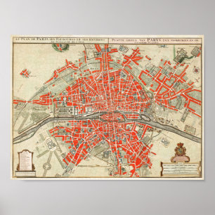 Affiche Carte ancienne de Paris France (1721–1774)