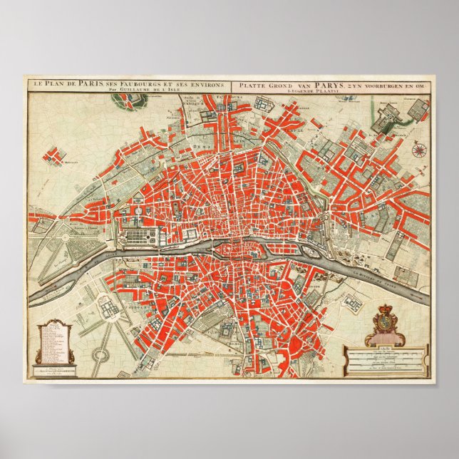 Affiche Carte ancienne de Paris France (1721–1774) (Devant)