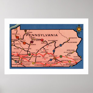 Affiche Carte ancienne de Pennsylvanie 20x30