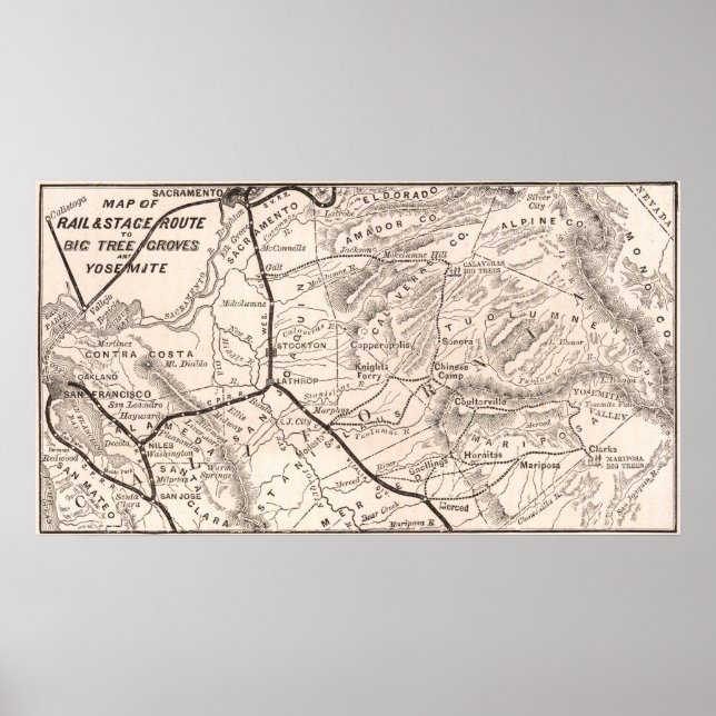 Affiche Carte ancienne de Yosemite 1876 (Devant)