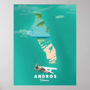 Affiche Carte Andros Bahamas Vacances.